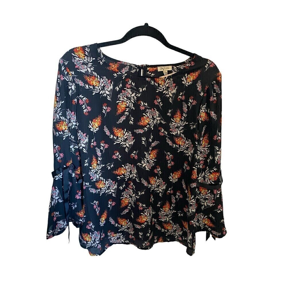 Lily White Black Long Sleeve Floral Top Sz.L